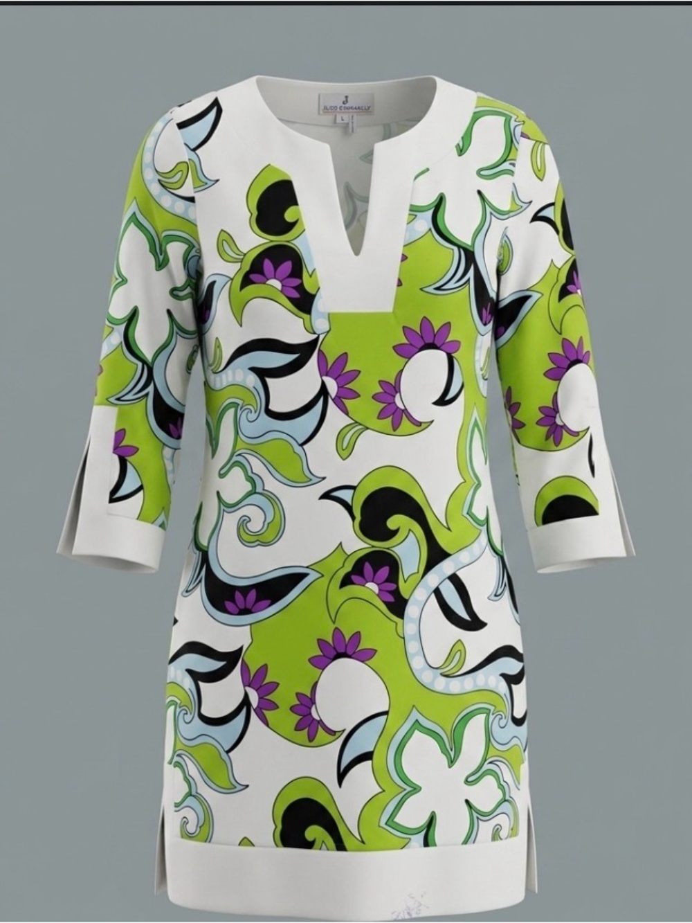 Jude Connally Lime Green Floral-Print Mini Dress with White Accents